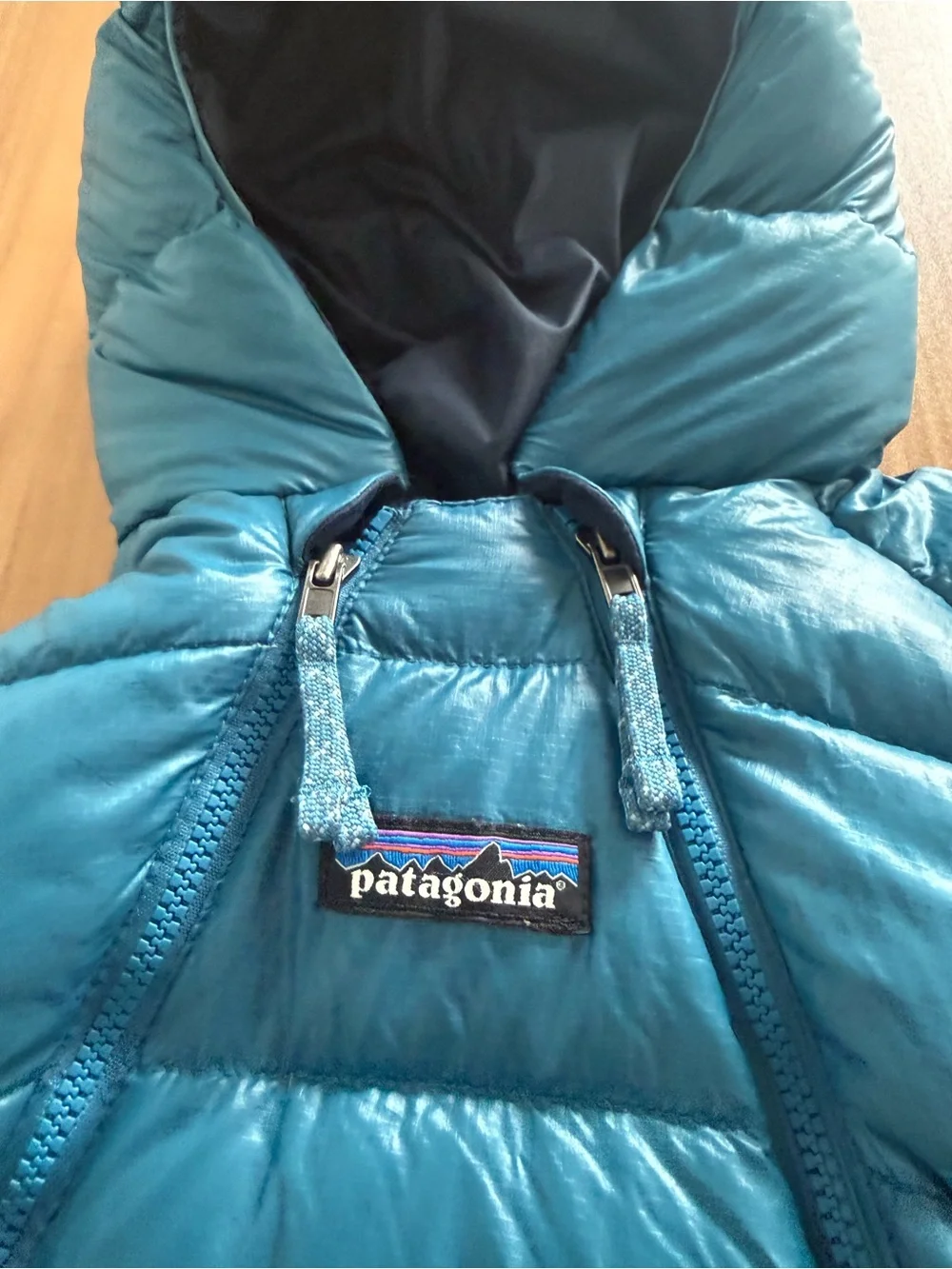 Patagonia Infant Hooded Hi-Loft Down Sweater Bunting in Blue Size 3-6 Months
